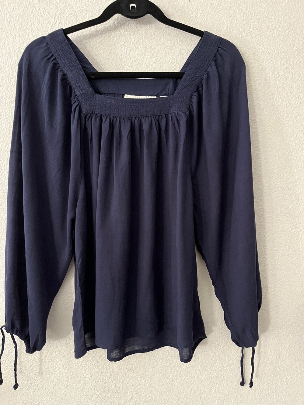 Bohemian/ Prairie Navy Blue Square-Neck Peasant Blouse
Sz M